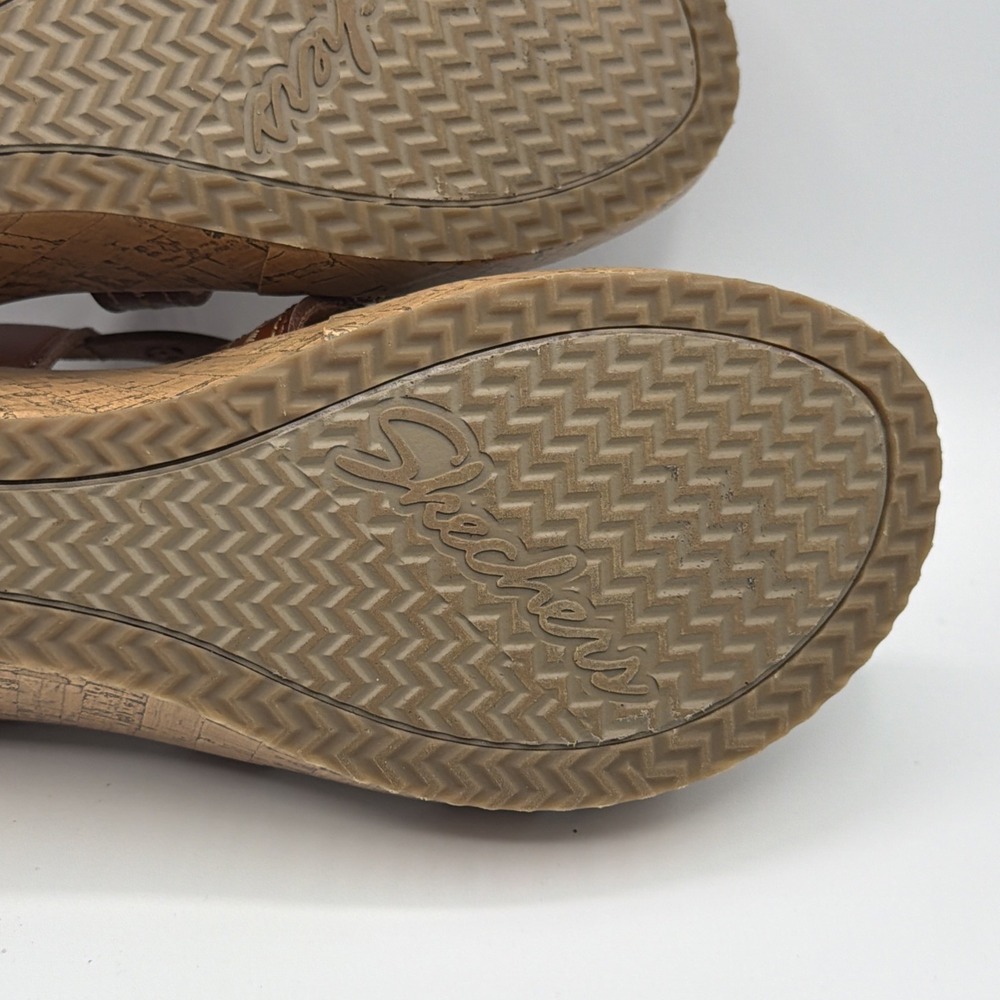 Skechers Beverlee Delicate Glow Luggage Brown Wedge Sandals Strappy Womens Sz 9 - Picture 14 of 16